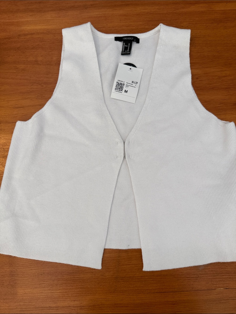 Forever 21 White Ribbed V-Neck Sleeveless Vest